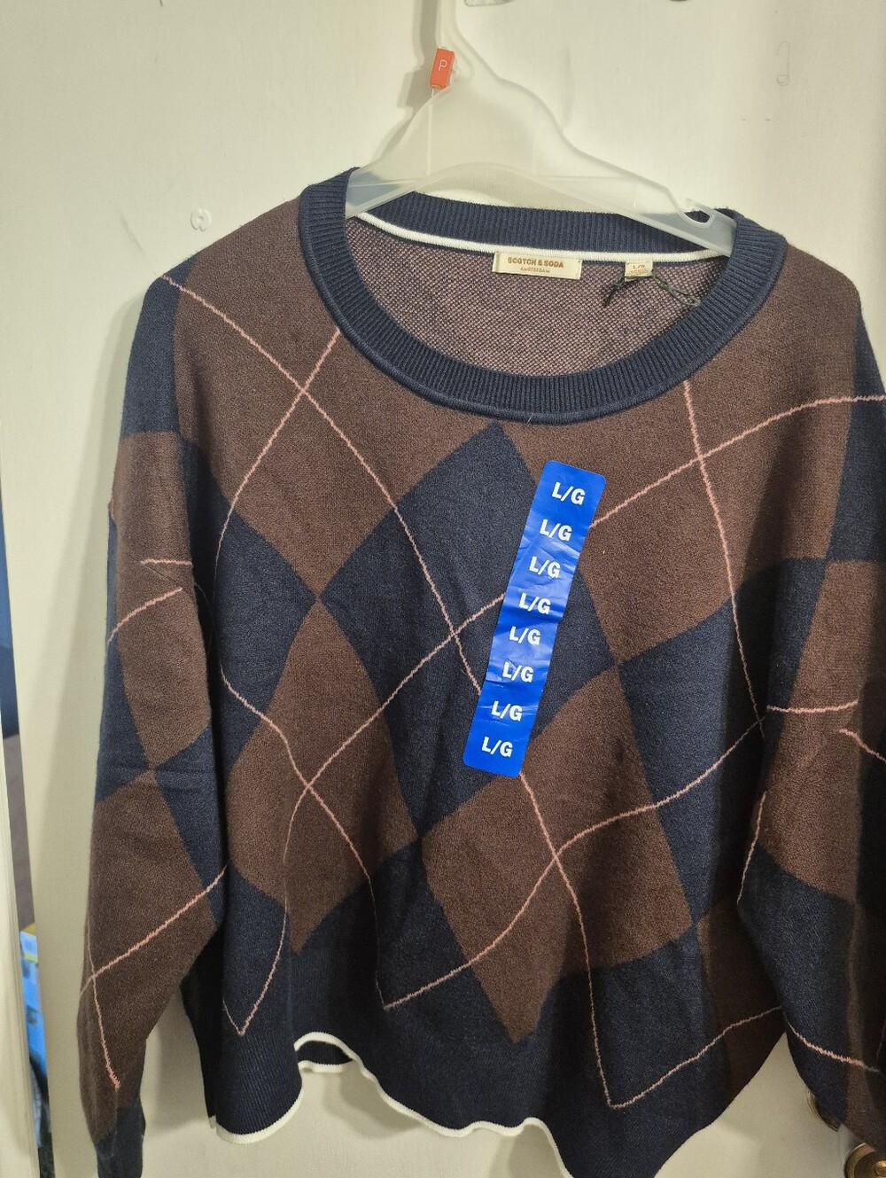Scotch & Soda Brown, Navy & Pink Argyle Crewneck Sweater